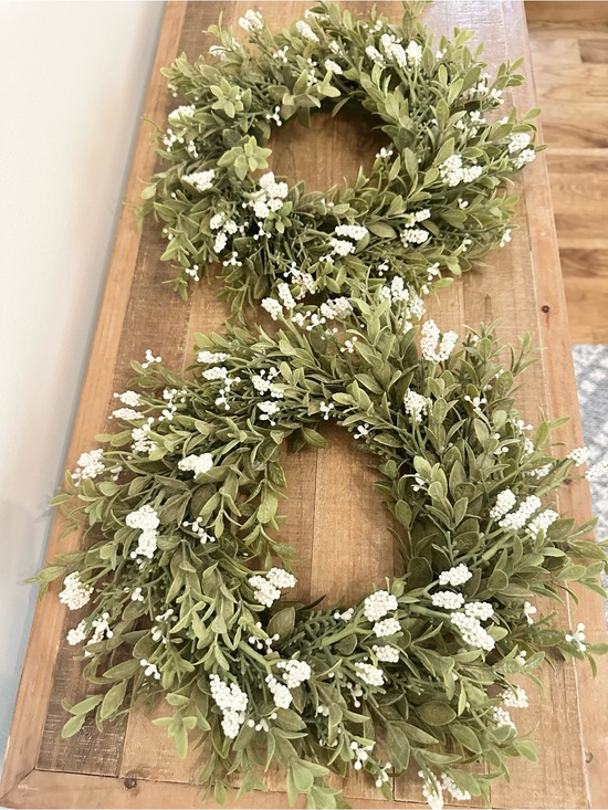 Other - Lush Green Boxwood Wreath with White Berry Accents Faux 12-13” Set of 2 Match